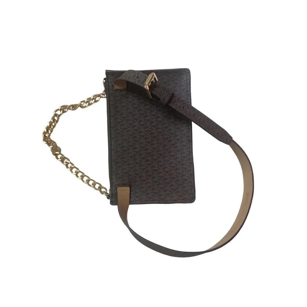 Michael Kors Womens Brown MK Signature Chain Belt Bag